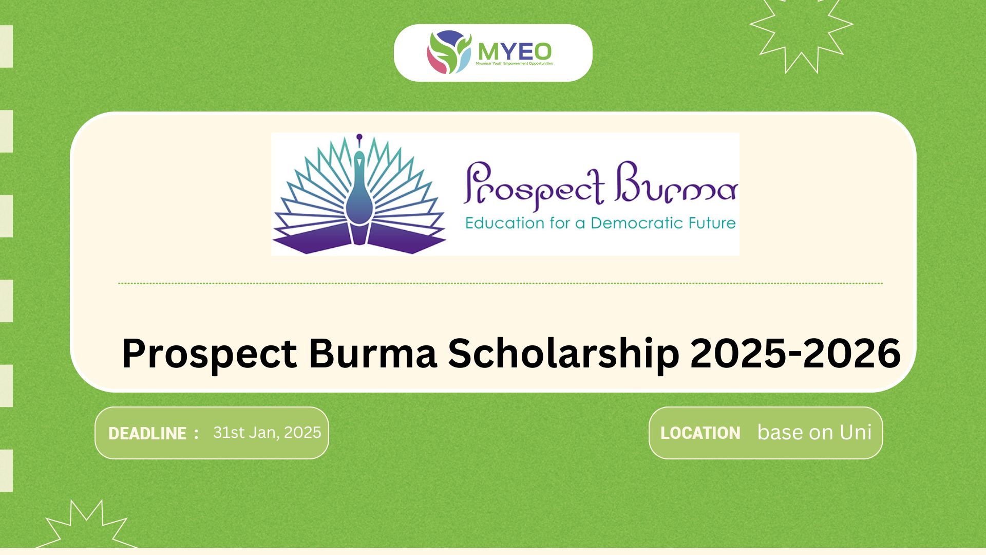 Prospect Burma Scholarship 2025-2026 - MYEO, Myanmar Youth Empowerment ...