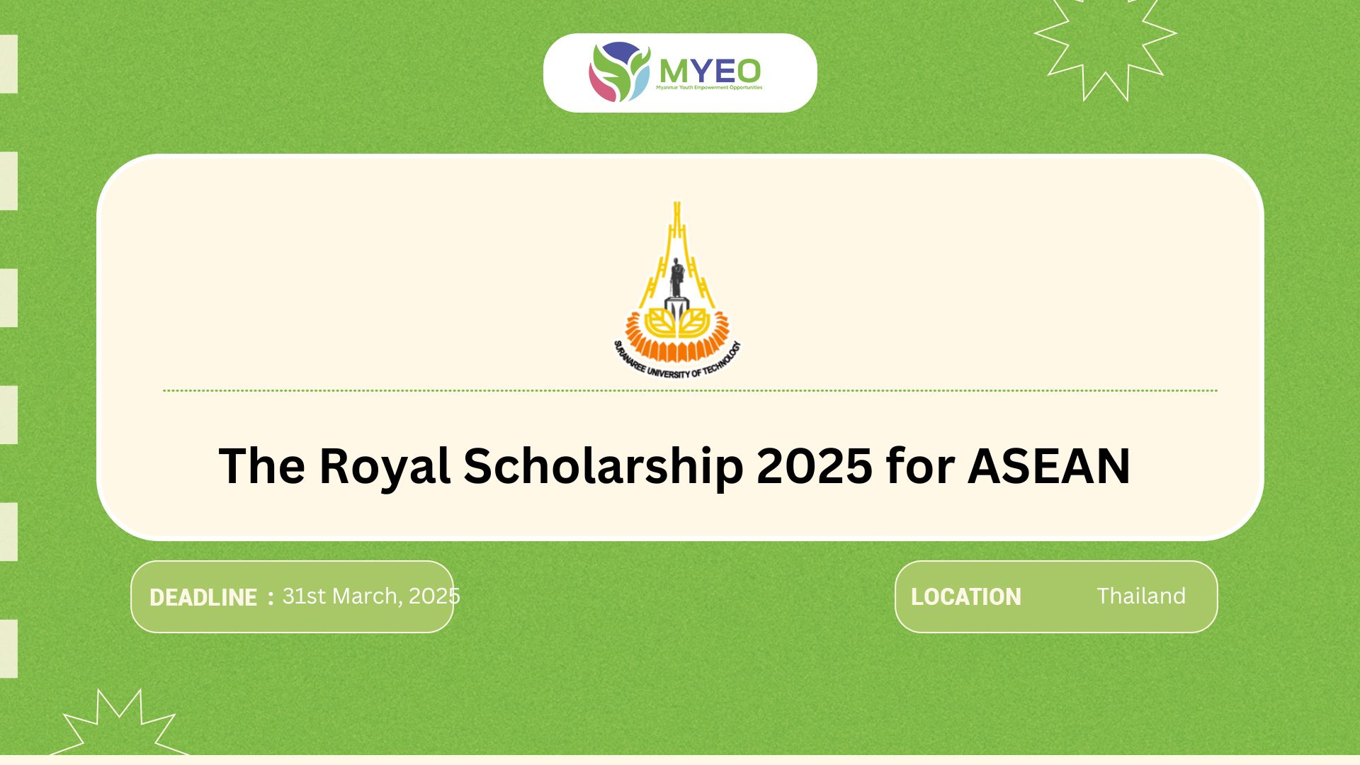 The Royal Scholarship 2025 for ASEAN MYEO, Myanmar Youth Empowerment