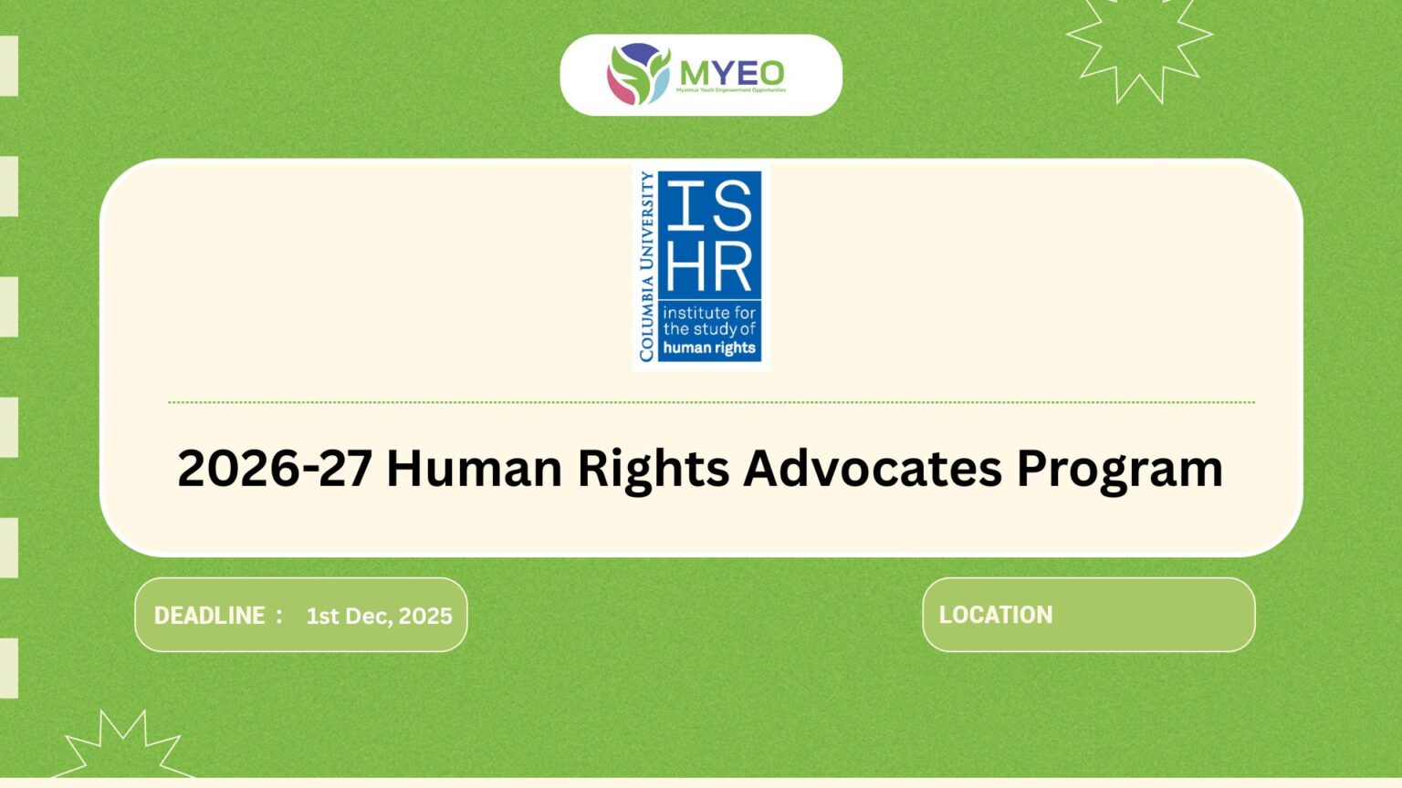 2026-27 Human Rights Advocates Program - MYEO, Myanmar Youth ...