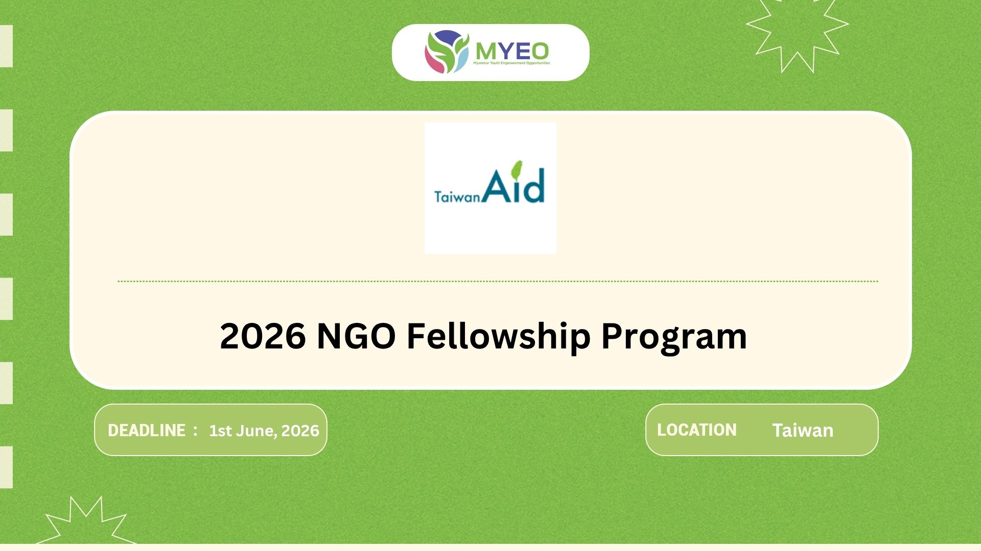 2026 NGO Fellowship Program - MYEO, Myanmar Youth Empowerment Opportunities